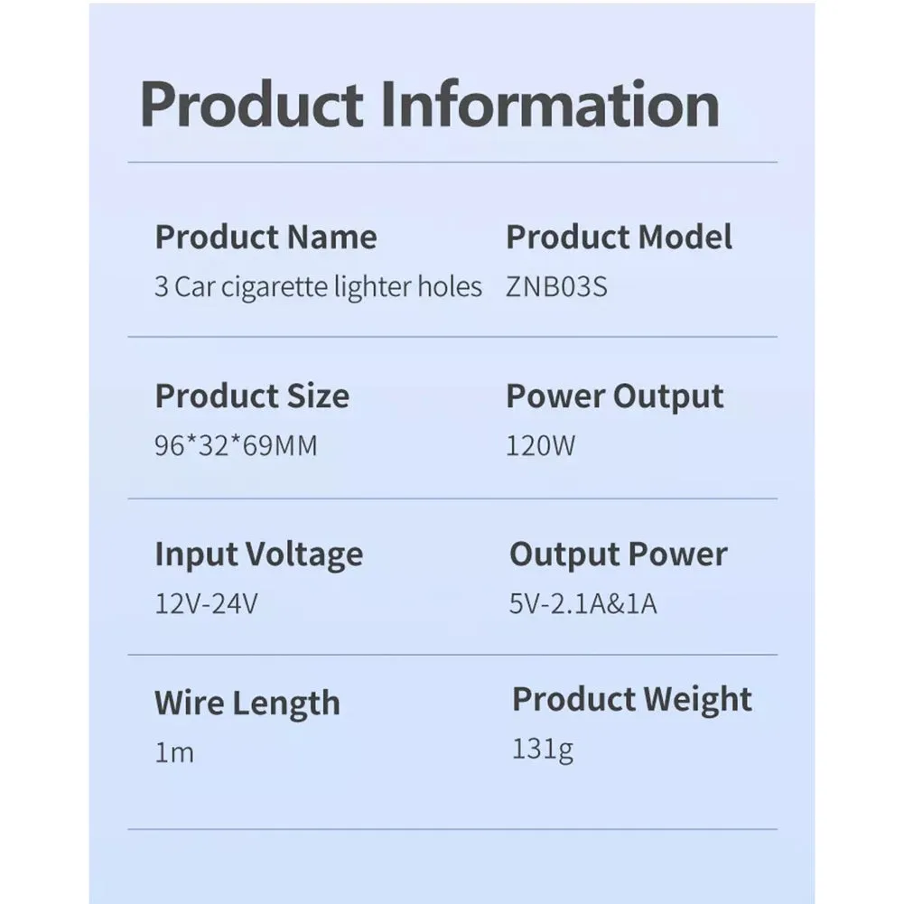 12V 24V High-power Car Charger Dual USB 1-to-3 Cigarette Lighter