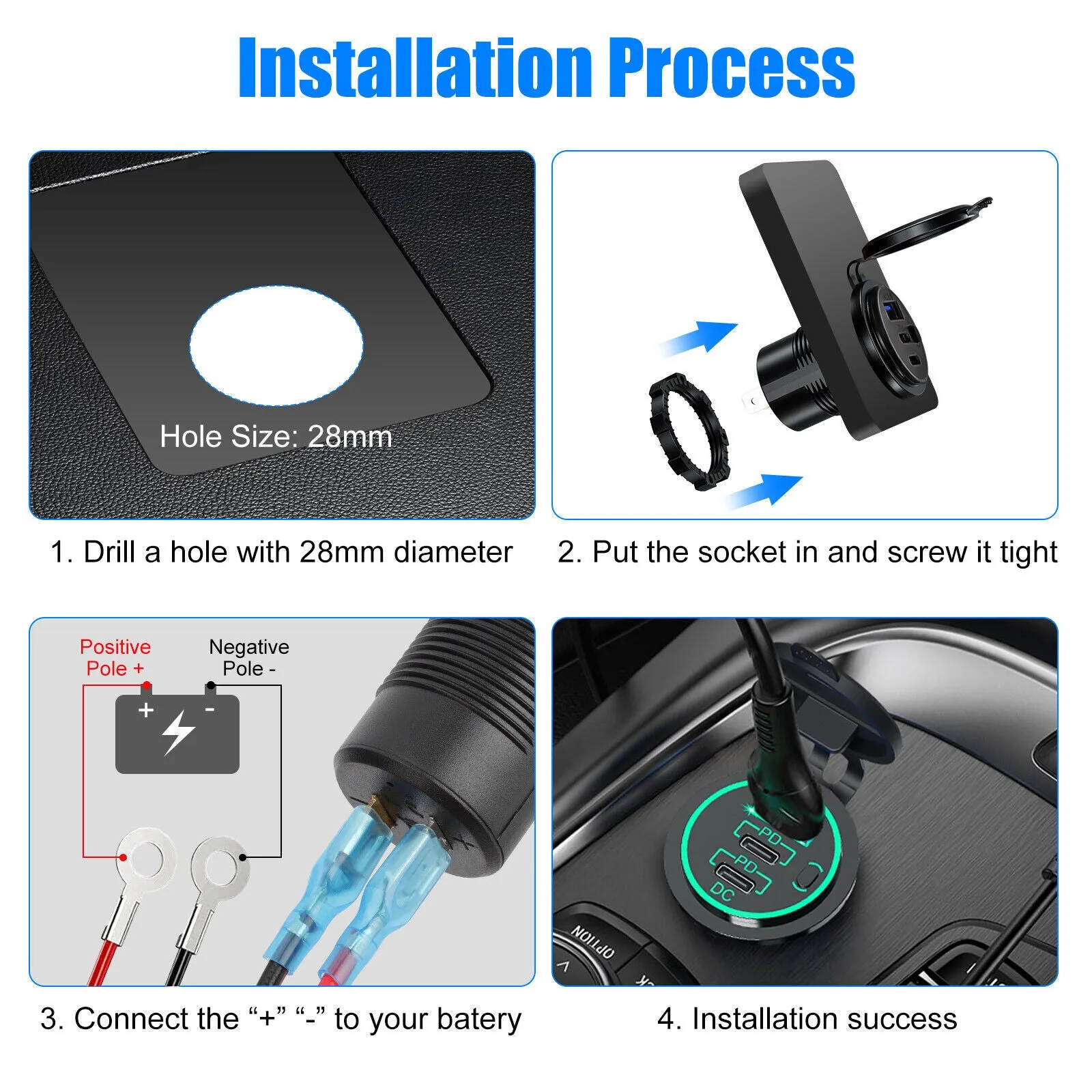 12V USB Outlet Dual PD20W   QC3.0 18W Car Fast Charger Power