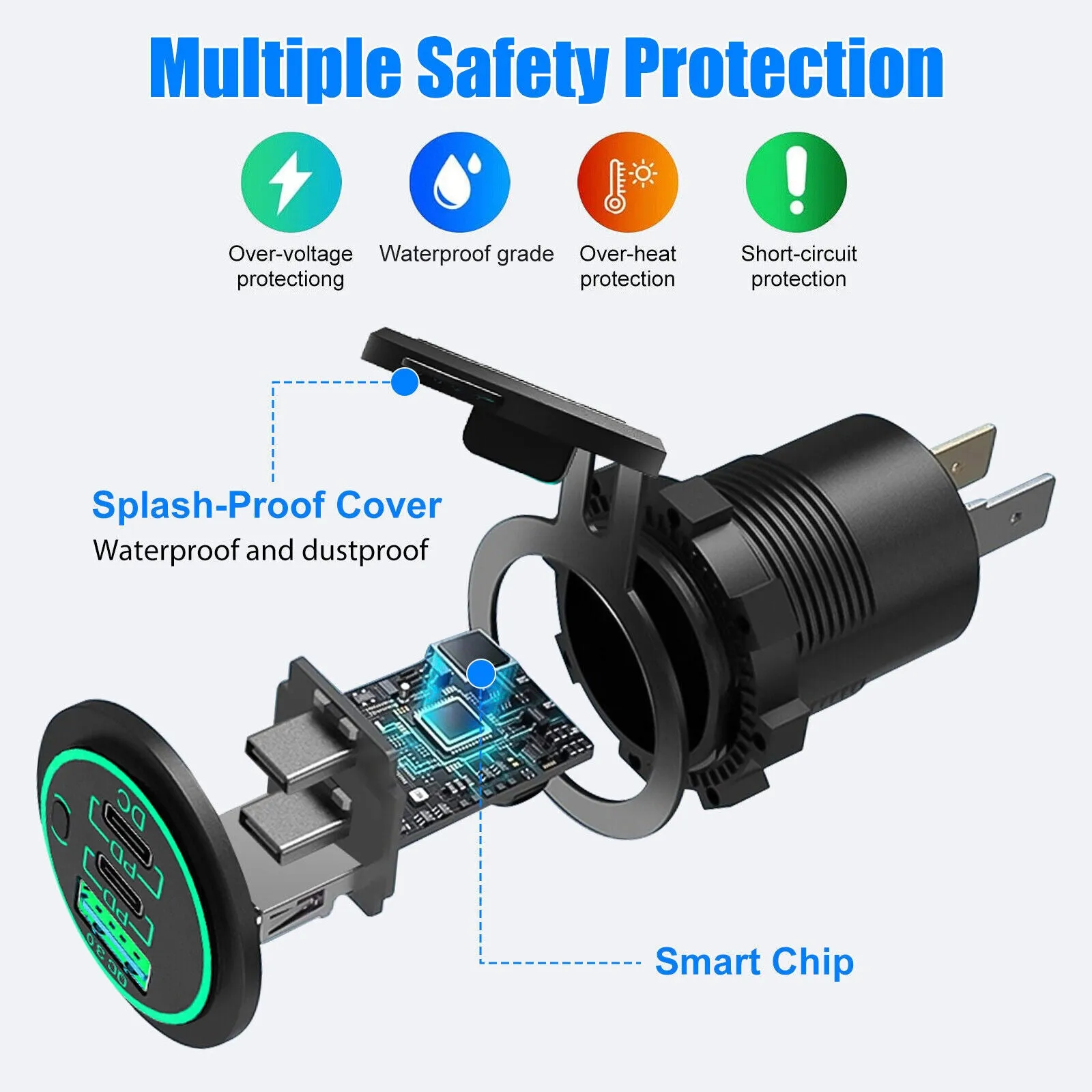 12V USB Outlet Dual PD20W   QC3.0 18W Car Fast Charger Power