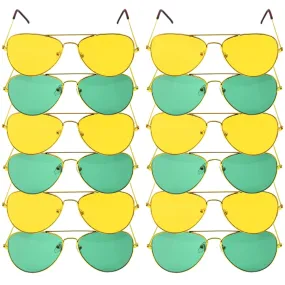 12x Green and Yellow Gold Aviator Party Glasses – Fun Novelty Set Australia Day