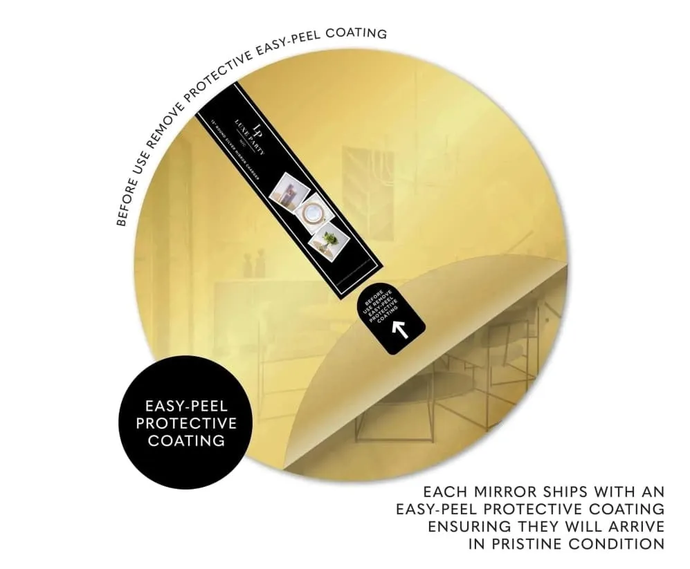 13" Gold Round Lightweight Plastic Mirror Charger Plate - 1-Piece with Easy Peel Protective Coating
