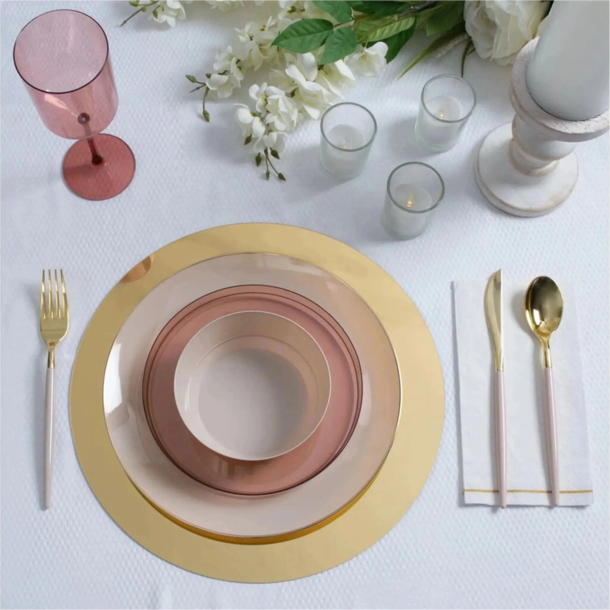 13" Gold Round Lightweight Plastic Mirror Charger Plate - 1-Piece with Easy Peel Protective Coating