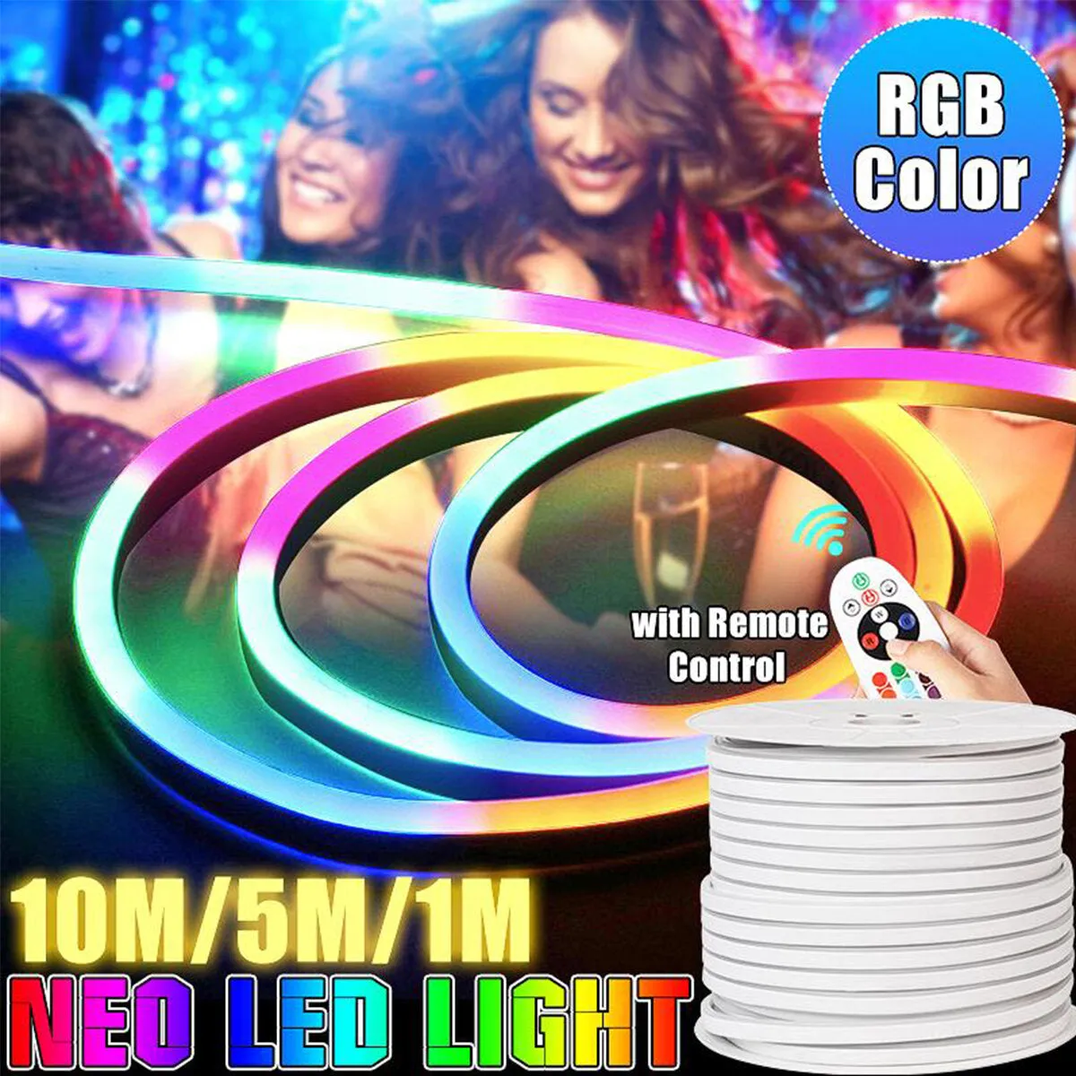 1M/5M/10M 220V 5050RGB LED Strip 60LED/M Waterproof Tape Neon Flex Lights Rope Plug