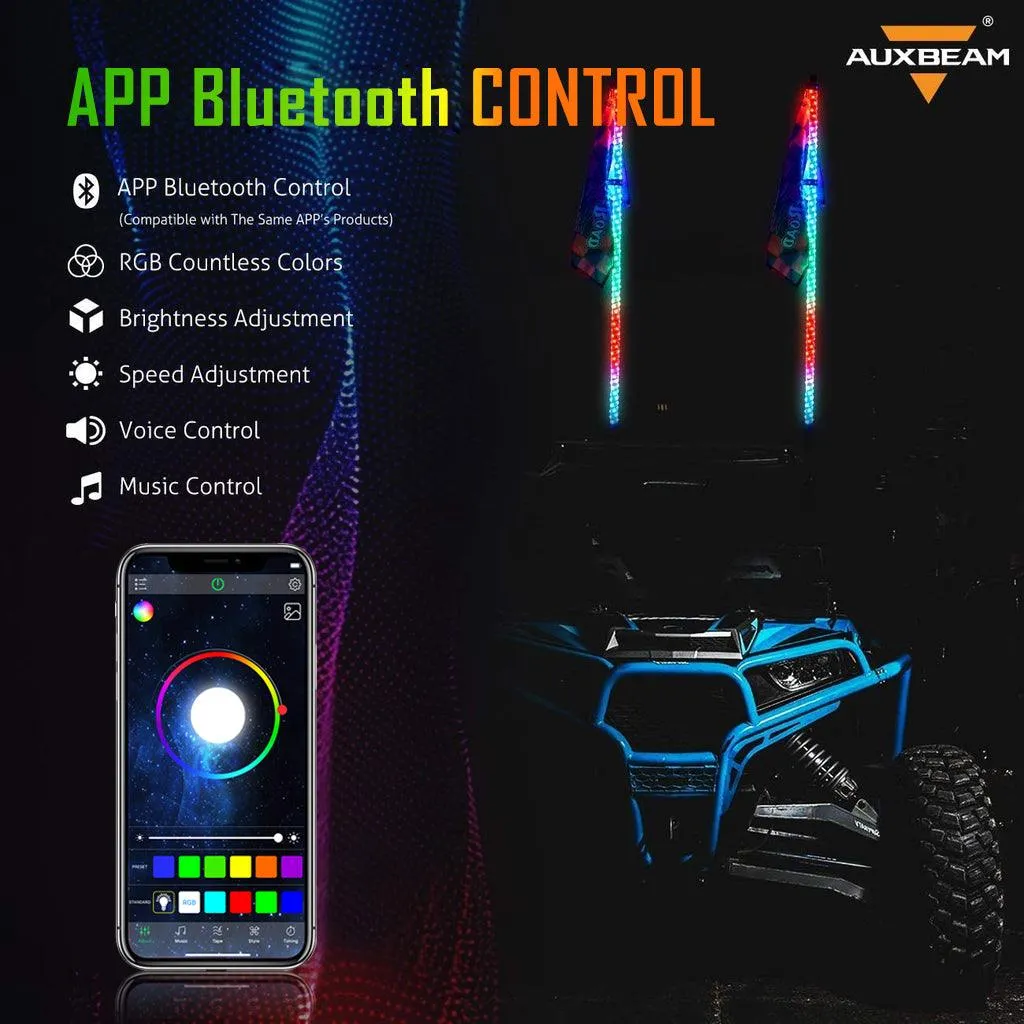 (2pcs/set) 3FT/4FT LED RGB Whip Lights with Turn Signal & Brake Light, Bluetooth APP/ Remote Control