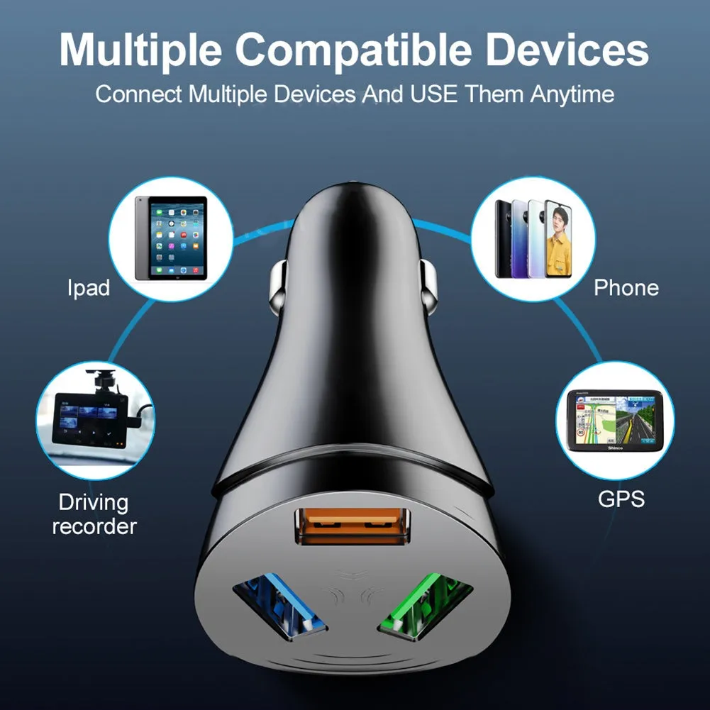 3-in-1 Car Charger 3.0 3-usb Multi-function Fast Charging Adapter