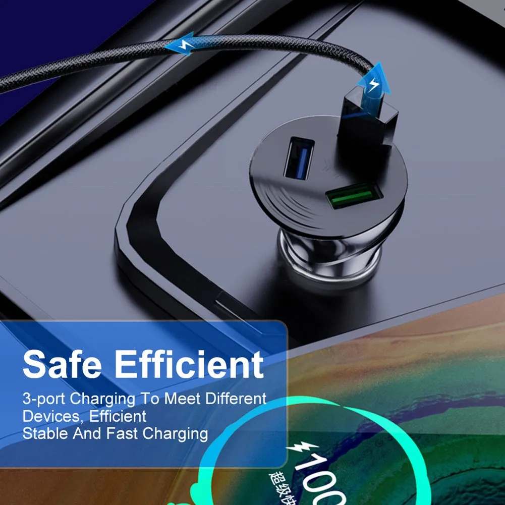 3-in-1 Car Charger 3.0 3-usb Multi-function Fast Charging Adapter