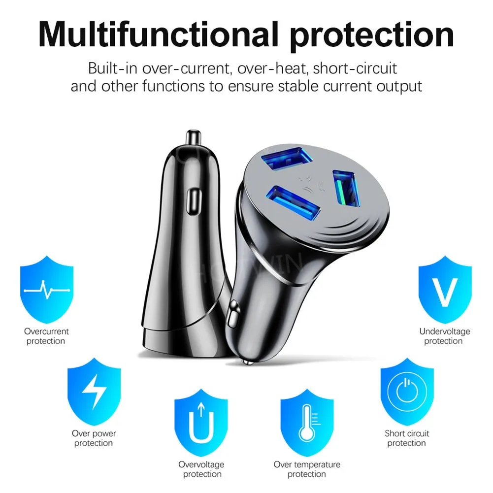 3-in-1 Car Charger 3.0 3-usb Multi-function Fast Charging Adapter