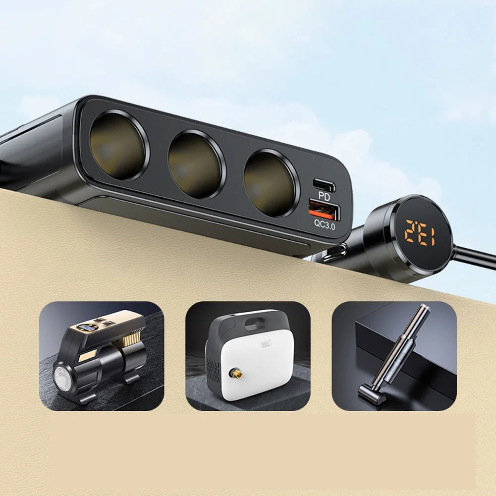 3-in-1 Car Charger Cigarette Lighter Splitter C28 Conversion Plug