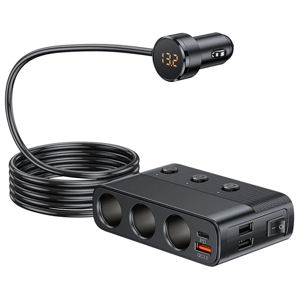 3-in-1 Car Charger Cigarette Lighter Splitter C28 Conversion Plug