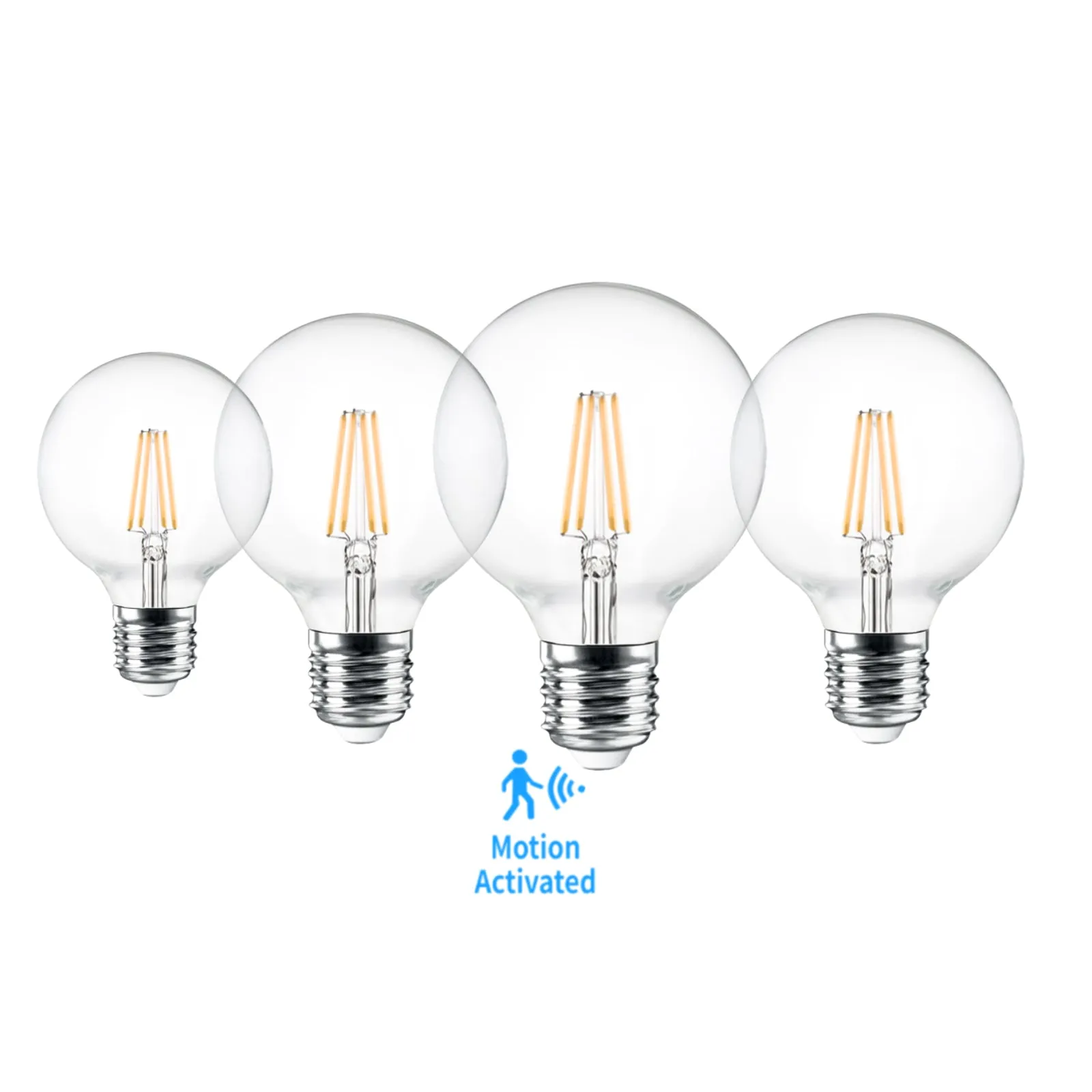 4PACK Motion Sensor LED G95 Filament Bulb 5W Equivalent 60W 2700K Warmwhite No DIM