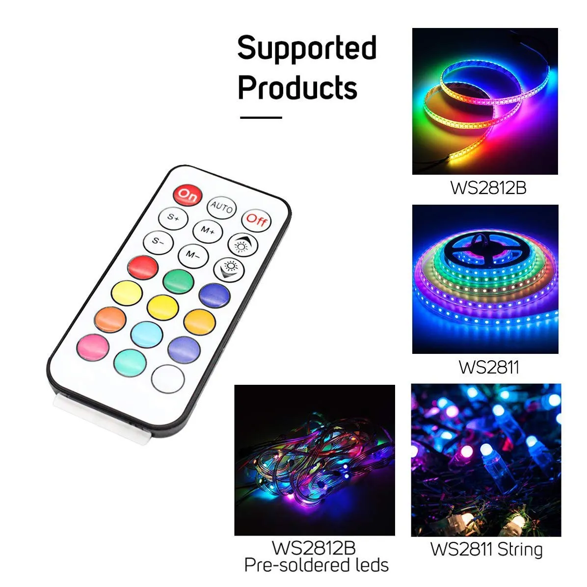 5-24V LED2017-IR LED Light Strip Wireless Remote Mini RGB Controller (2048px, 361modes)