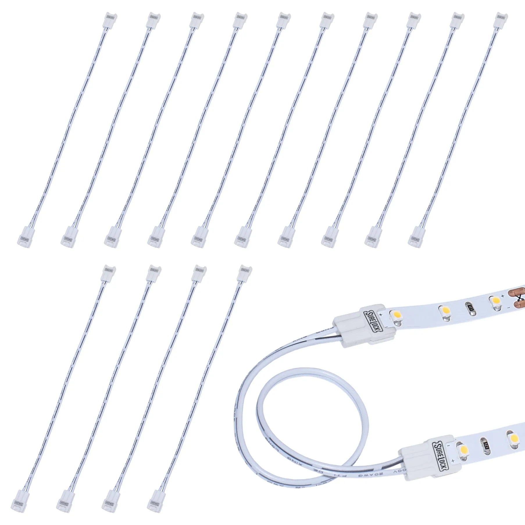 5 Pack SureLock 2 Pin LED Strip Light Wire Lead Connector