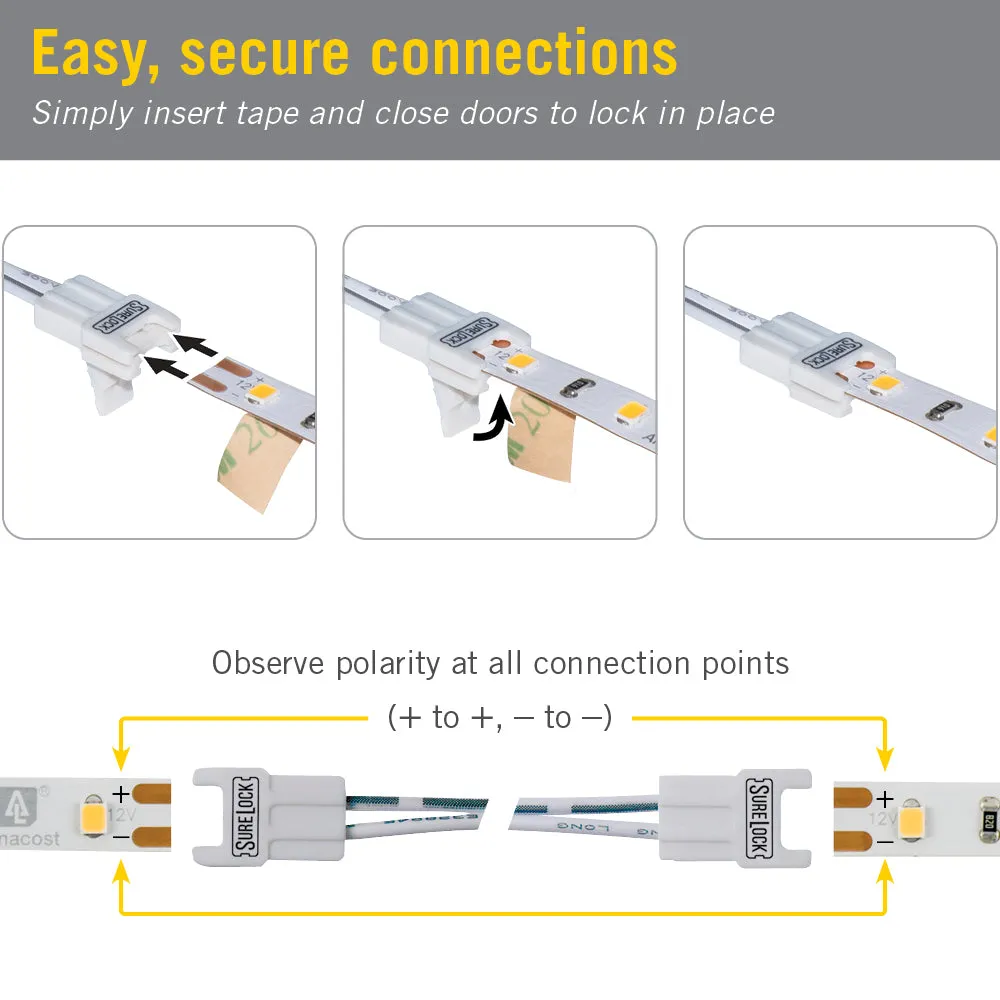 5 Pack SureLock 2 Pin LED Strip Light Wire Lead Connector