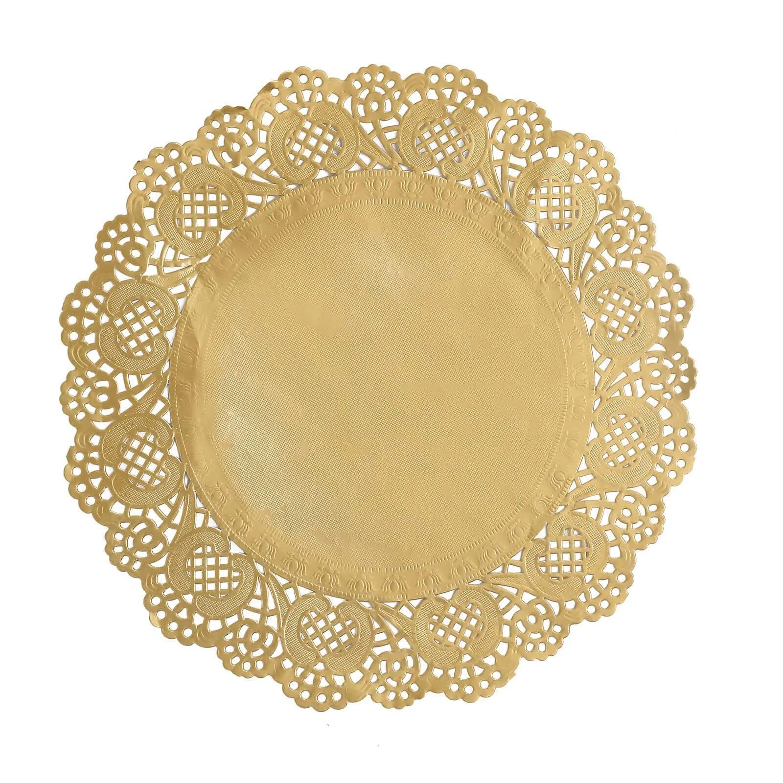 50 Pcs Paper Round Placemats 12" Gold - Food Grade Lace Paper Doilies for Desserts, Crafts & Table Decor