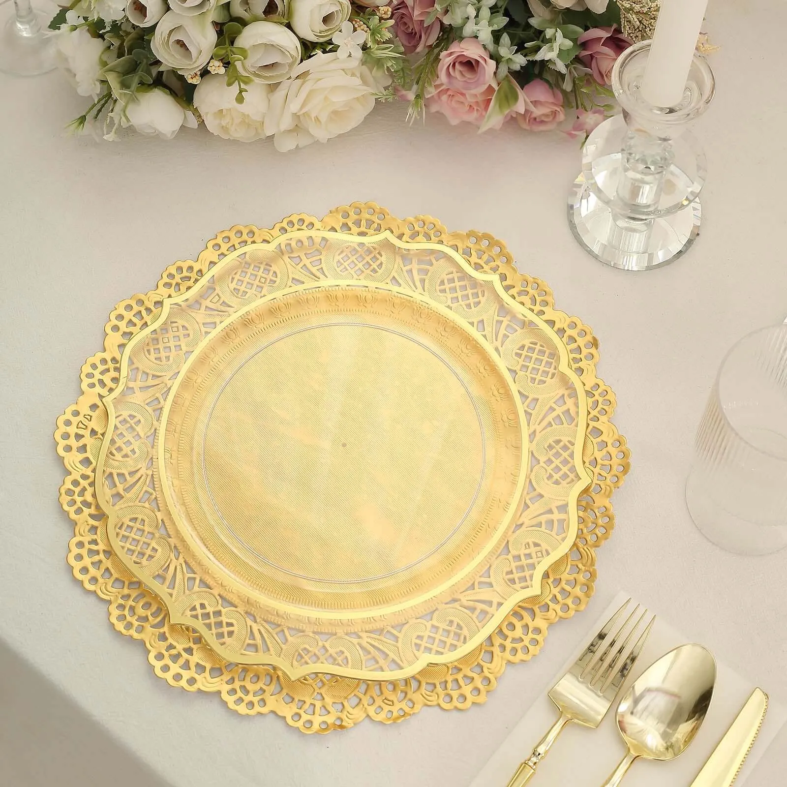 50 Pcs Paper Round Placemats 12" Gold - Food Grade Lace Paper Doilies for Desserts, Crafts & Table Decor
