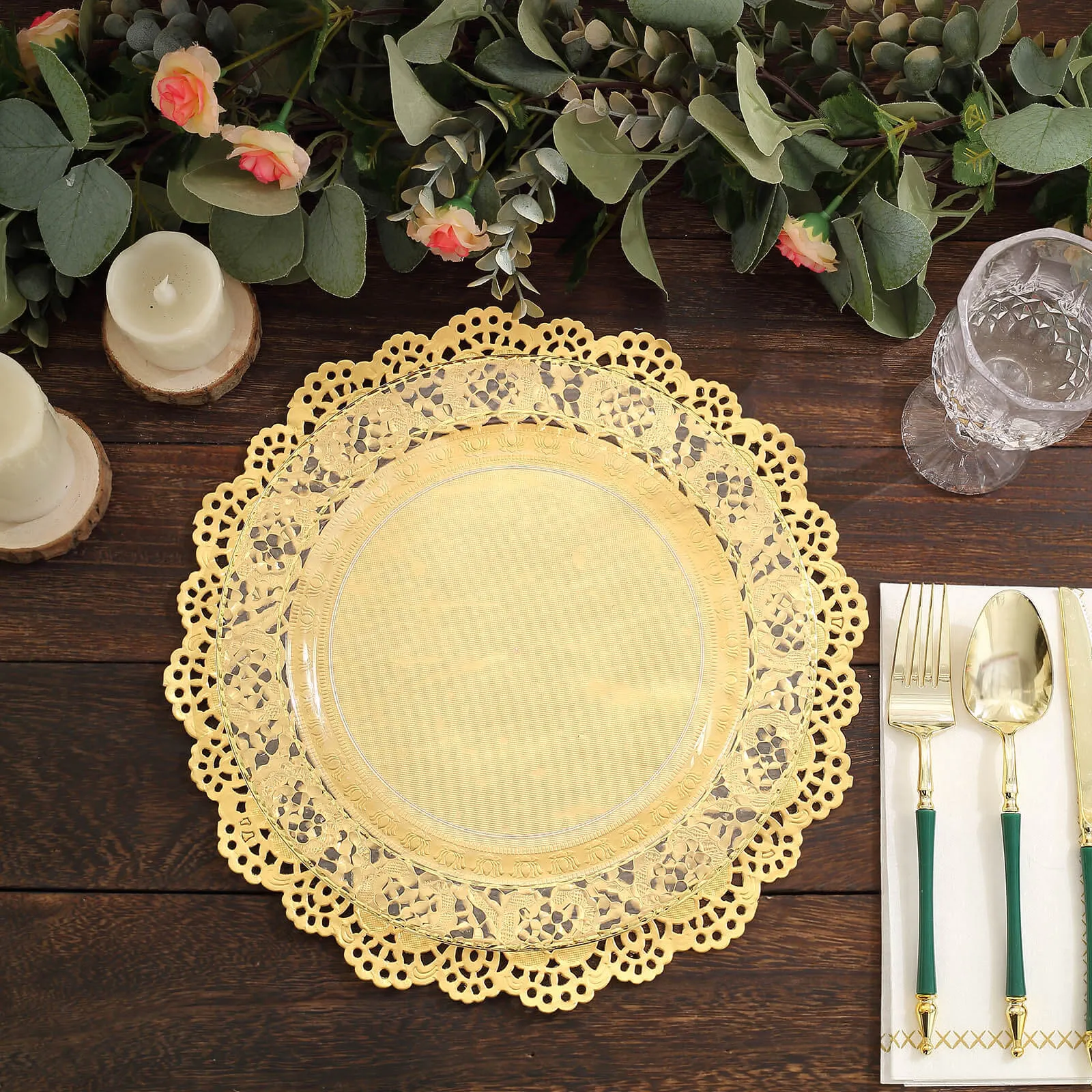 50 Pcs Paper Round Placemats 12" Gold - Food Grade Lace Paper Doilies for Desserts, Crafts & Table Decor