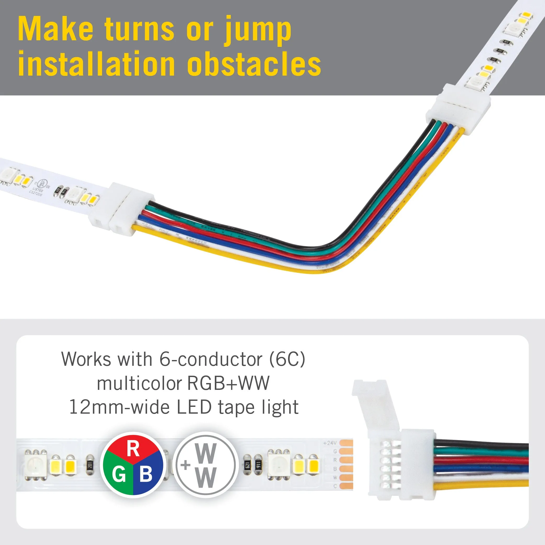 6 Pin RGB WW LED Strip Light 6 in Tape to Tape Connector