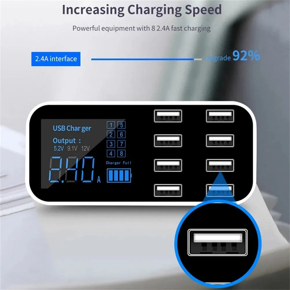 8-port Output Usb Car Charger 12v-24v Led Digital Display
