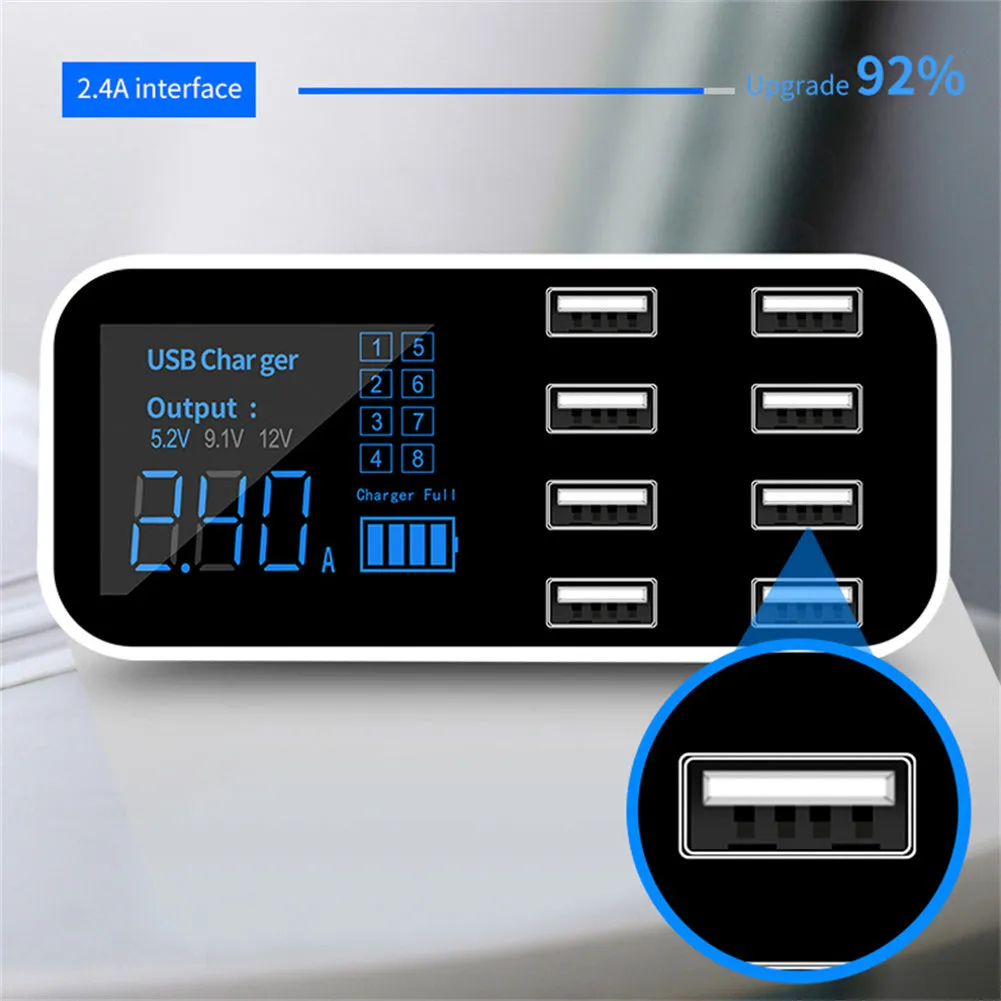 8-port Output Usb Car Charger 12v-24v Led Digital Display