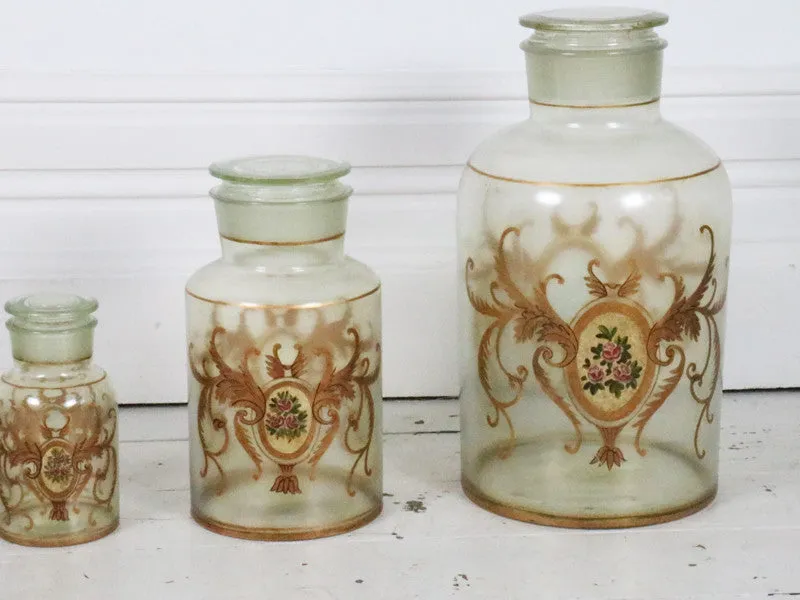 A Set of Five Hand Painted Antique Apothecary Jars