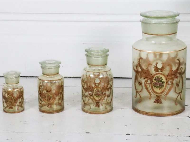 A Set of Five Hand Painted Antique Apothecary Jars