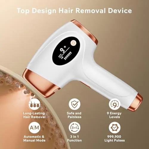 Aopvui Laser Hair Removal Device for Women and Men, 3-in-1 Upgraded 999,900  Flashes at-Home IPL Hair Removal Device, Laser Hair Removal with 2 Mode 9 Energy Levels