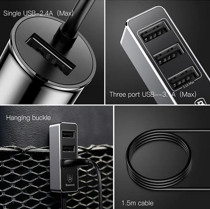 Baseus Car USB Charger 4 Ports Output Car Charger Mobile Phone