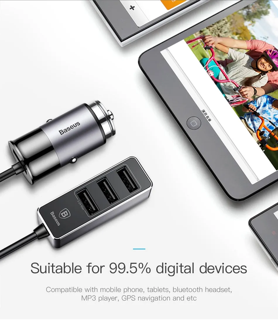 Baseus Car USB Charger 4 Ports Output Car Charger Mobile Phone