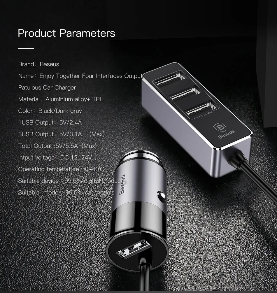 Baseus Car USB Charger 4 Ports Output Car Charger Mobile Phone