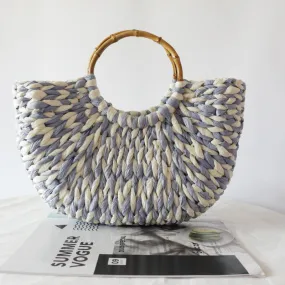 Blue and White Straw Woven Bag Women's Bag