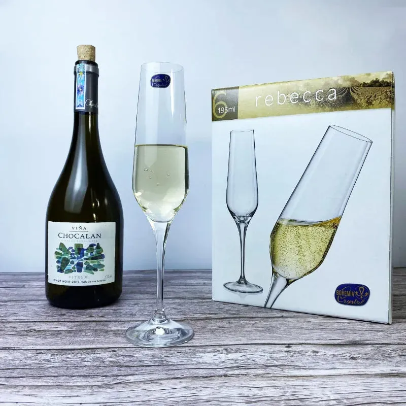 Bohemia Rebecca Champagne Flute Clear Lead Free Crystal Stemware | Set of 6 | 3 x 10 inches | 195ml