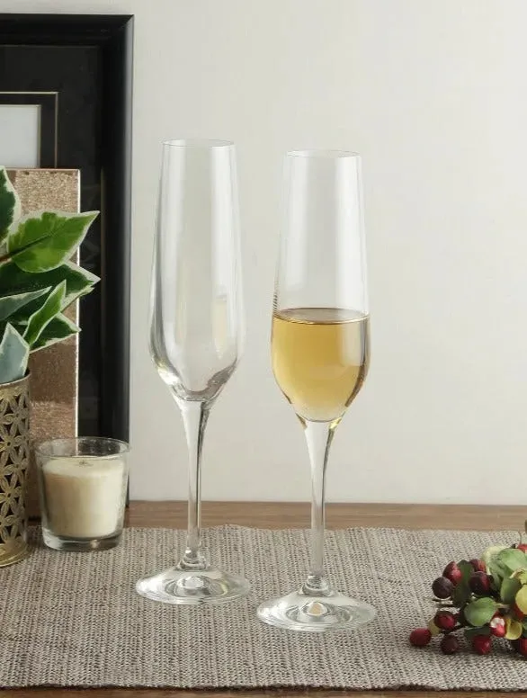 Bohemia Rebecca Champagne Flute Clear Lead Free Crystal Stemware | Set of 6 | 3 x 10 inches | 195ml