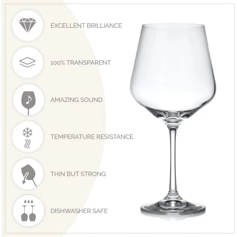 Bohemia Sandra Wine Glass Clear Lead Free Crystal Drinkware | Set of 6 | 4 x 9 inches | 570ml