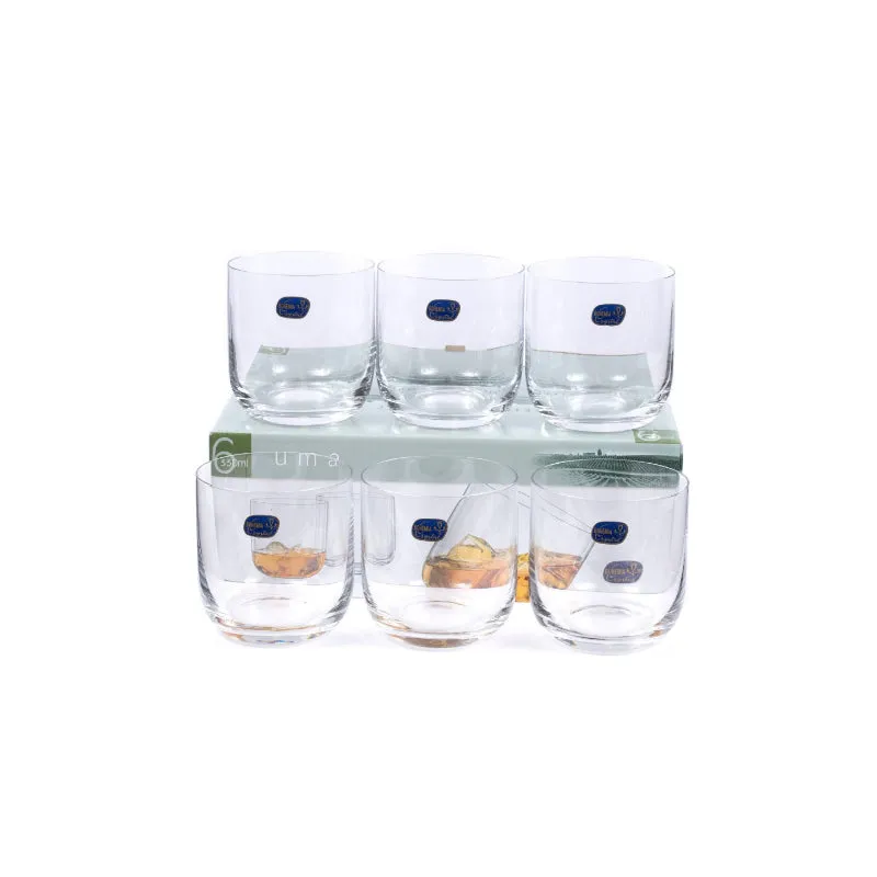 Bohemia Uma Whiskey Glass Clear Lead Free Crystal Drinkware | Set of 6 | 3 x 3 inches | 330ml