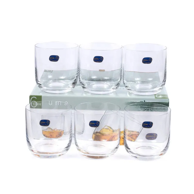 Bohemia Uma Whiskey Glass Clear Lead Free Crystal Drinkware | Set of 6 | 3 x 3 inches | 330ml