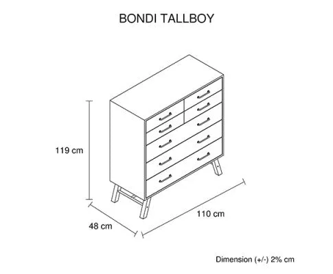 Bondi Tallboy 7 Drawers Ozzy Colour