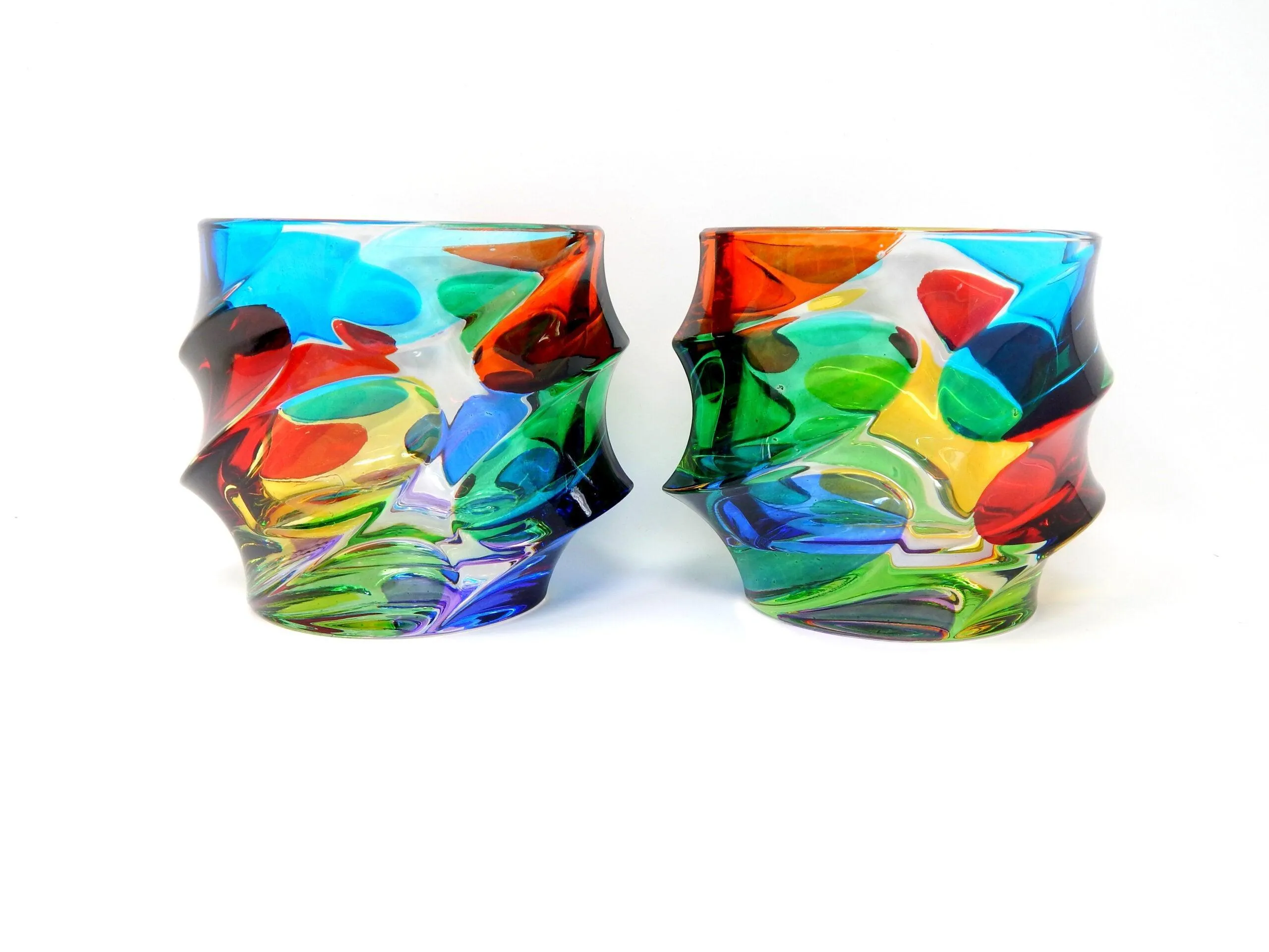 Caly Short Juice, Water, Whiskey Glass, Set of 2, Hand Painted Crystal, Made in Italy
