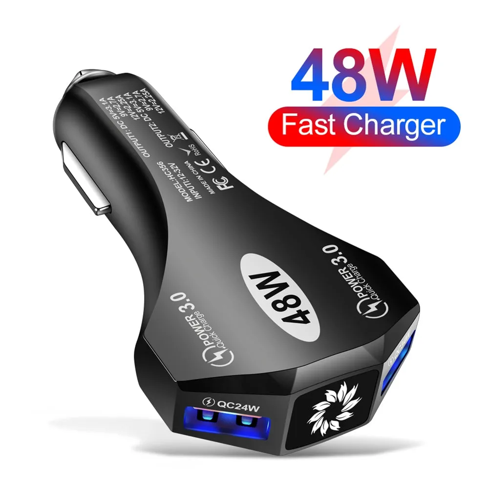 Car Charger Fast Charging Adapter 48w Dual QC3.0 2USB 1-to-2