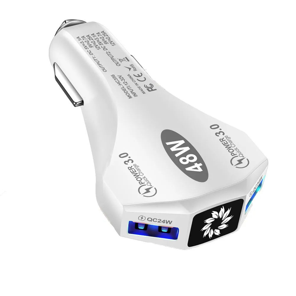 Car Charger Fast Charging Adapter 48w Dual QC3.0 2USB 1-to-2