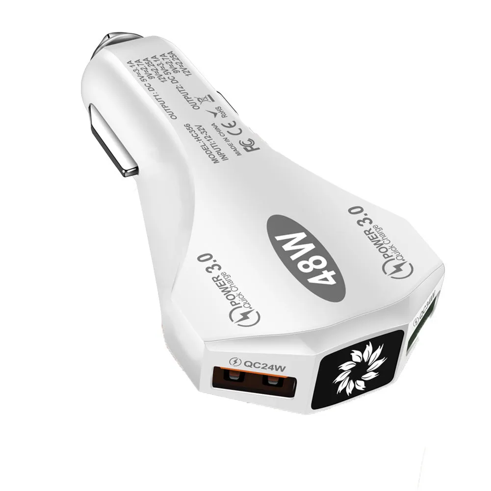 Car Charger Fast Charging Adapter 48w Dual QC3.0 2USB 1-to-2
