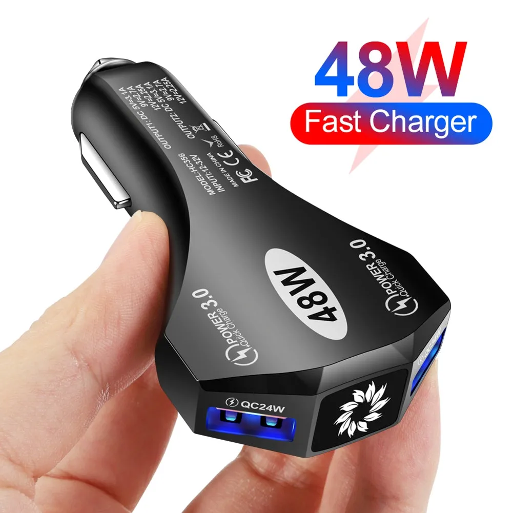 Car Charger Fast Charging Adapter 48w Dual QC3.0 2USB 1-to-2