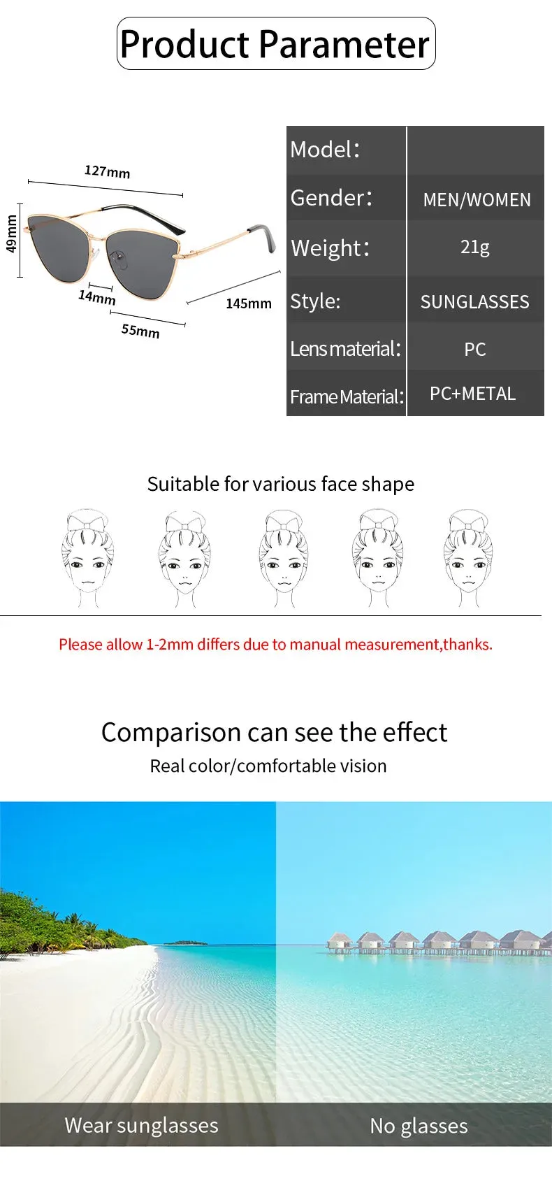 Classic Fashion Sunglasses Women Cat Eye Sun Mirror Vintage Eyewear Men Driving Sun Glasses UV400 Designer Sunglasses