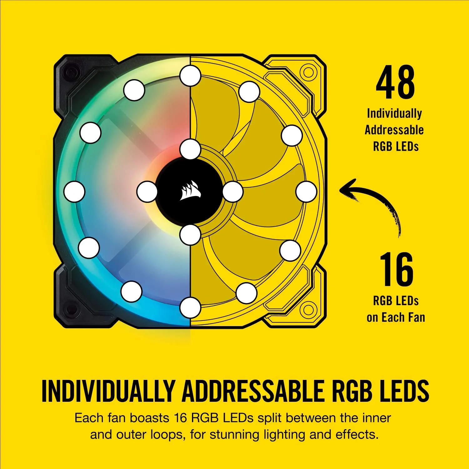 CORSAIR CO-9050072-WW Series LL120 RGB 120mm Dual Light Loop RGB LED PWM Fan 3 Fan Pack with Lighting Node Pro