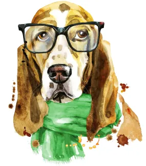 Dog Fabric, Smart Basset Hound, He has glasses, 2065