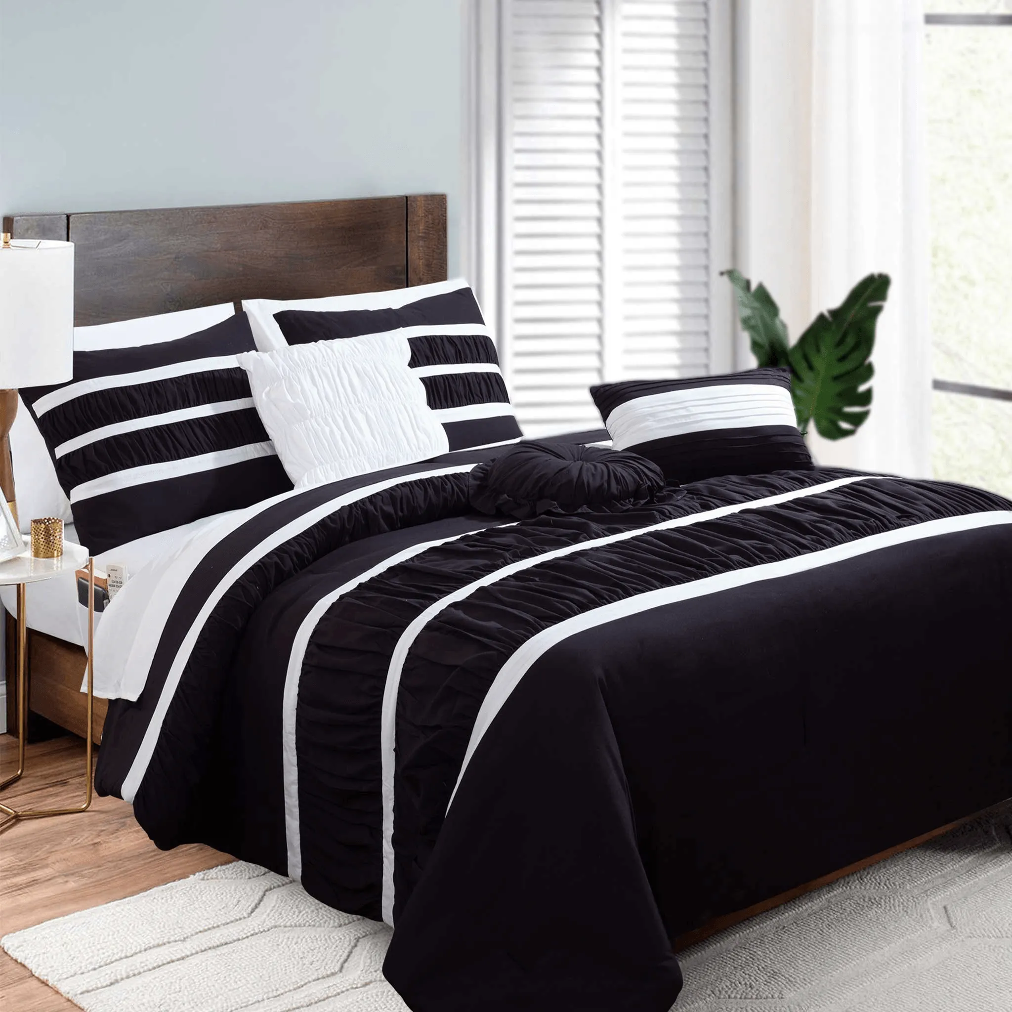 Elegant Comfort 12-Piece Isabella Pleated Ruched Ruffled Comforter Set, Includes 6-Piece Sheet Set with Double Sided Storage Pockets