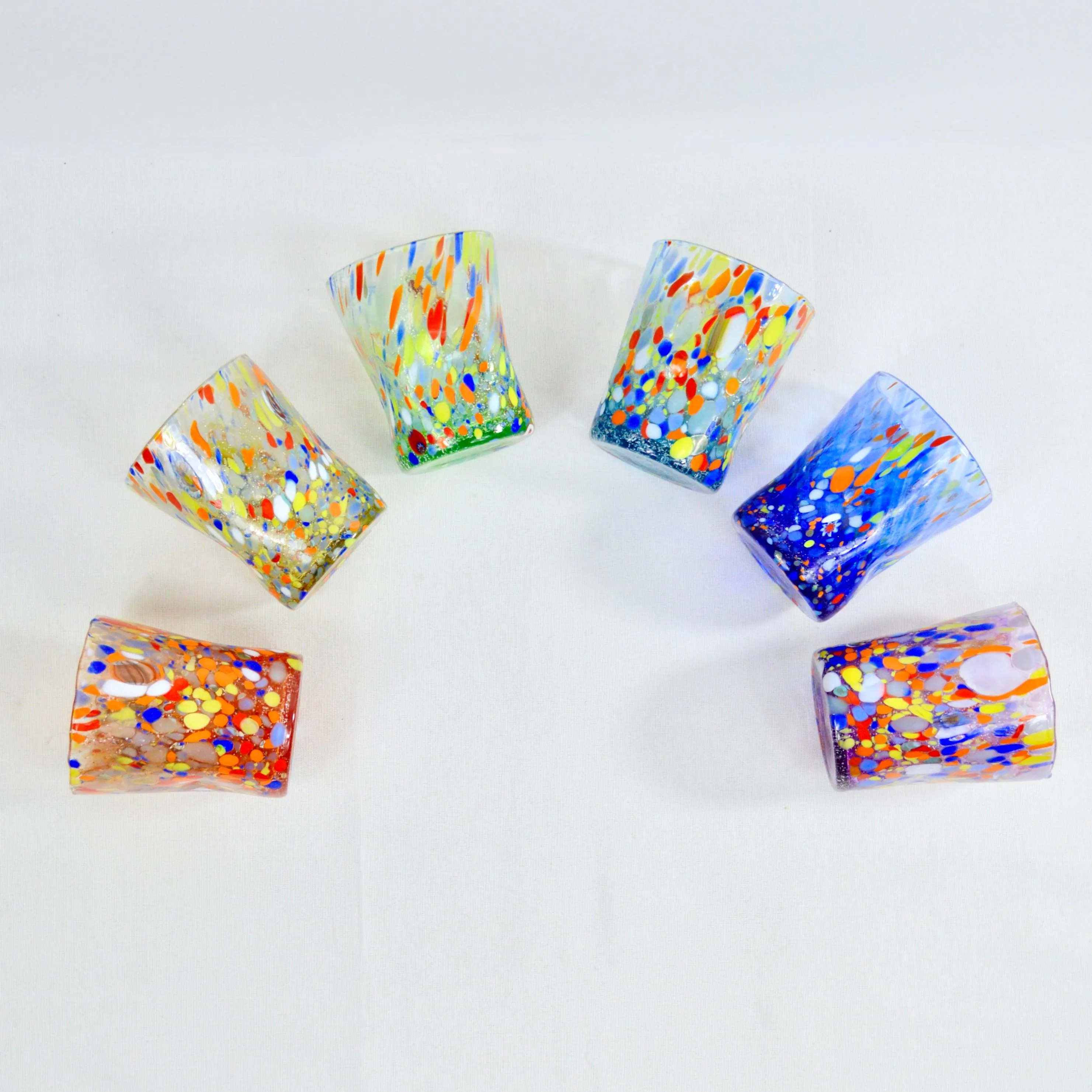 Franco Multi-Colored Glass Drinking Glasses, Set of 6, Made in Murano, Italy