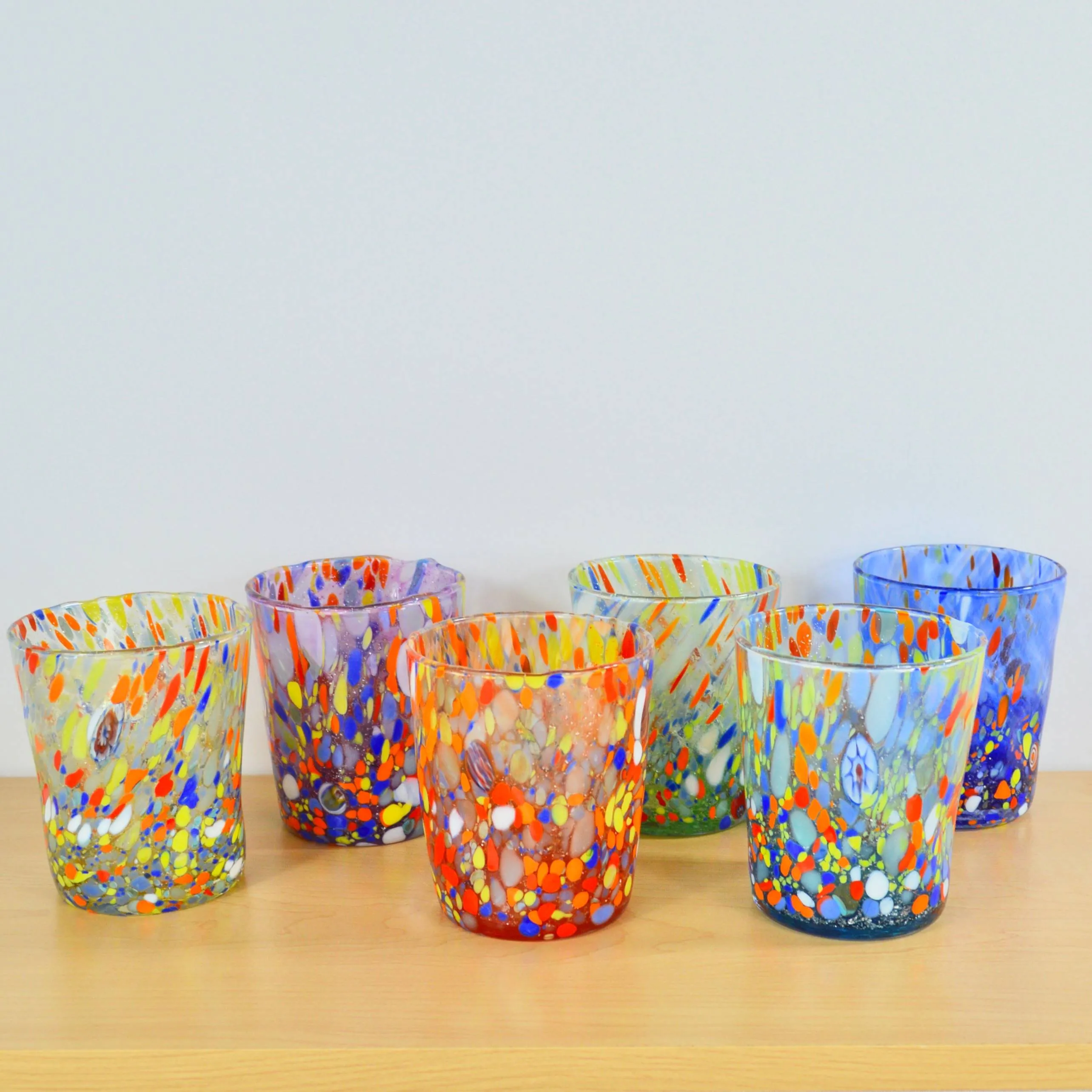 Franco Multi-Colored Glass Drinking Glasses, Set of 6, Made in Murano, Italy