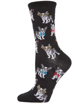French Bulldogs Bowtie Bamboo Blend Crew Socks