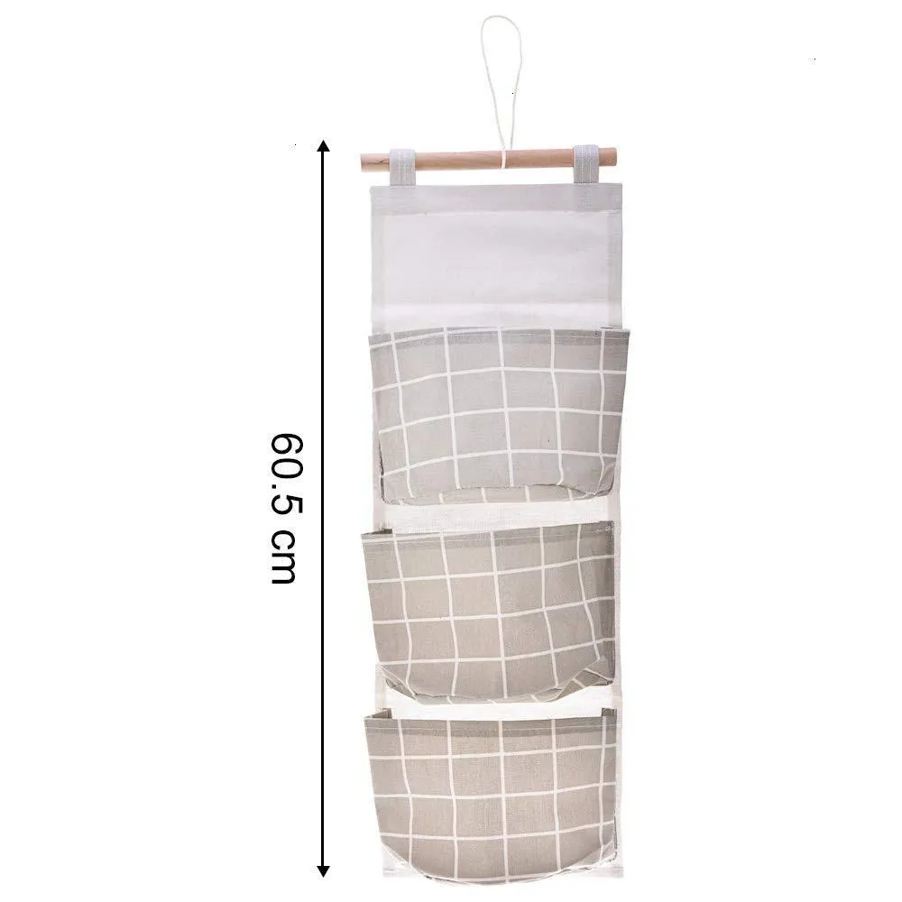 Gaiatop Hanging Storage, 2 Packs Linen Cotton Fabric Wall Door Closet Hanging Organizer Bags with 3 Pockets for Living Room Bedroom Bathroom White Grey