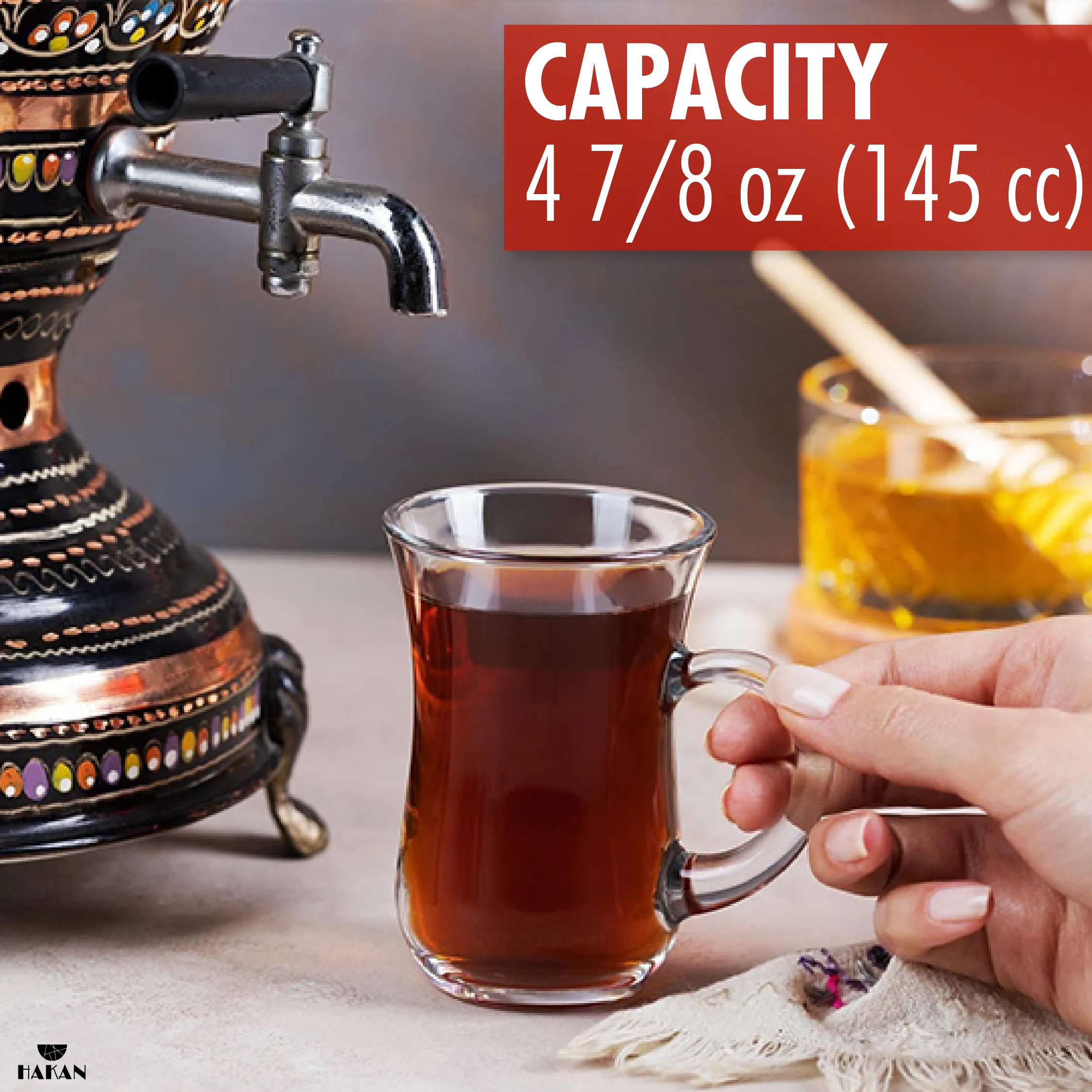 Hakan Istanbul Turkish Tea Glasses with Handles, 6 Pcs, 4.9 oz